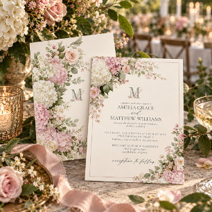 Convites Casamento Monograma com Hortênsia Rosa Desbotada V