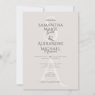 Convites Casamento Monograma Contemporâneo da Classe Ivory 