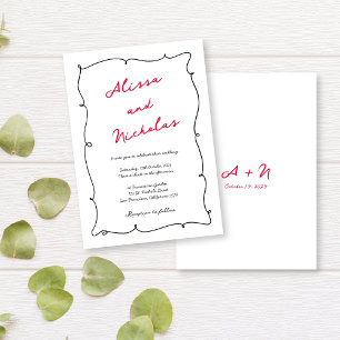 Convites Casamento Monograma de Borda Negra e Vermelha Dese