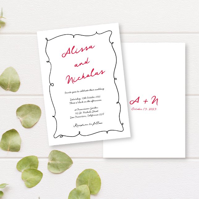 Convites Casamento Monograma de Borda Negra e Vermelha Dese (Criador carregado)