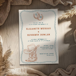 Convites Casamento Monograma de Ferradura Ocidental em Teal