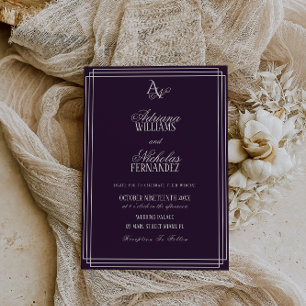 Convites Casamento Monograma de Luxo em Ameixa