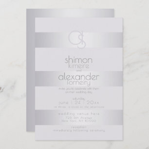 Convites Casamento   Monograma de Stripe de Shimmer Violeta