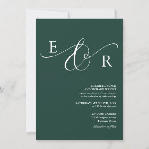 Convites Casamento Monograma em Letra Elegante Esmeralda Ve