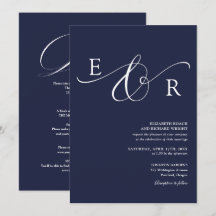 Casamento Monograma em Script Chic Azul Naval Tudo