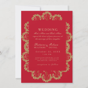 Convites Casamento Monograma Estilo Indiano Vermelho e Dour