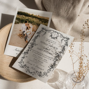 Convites Casamento Monograma Jardim Florestal Preto e Branc