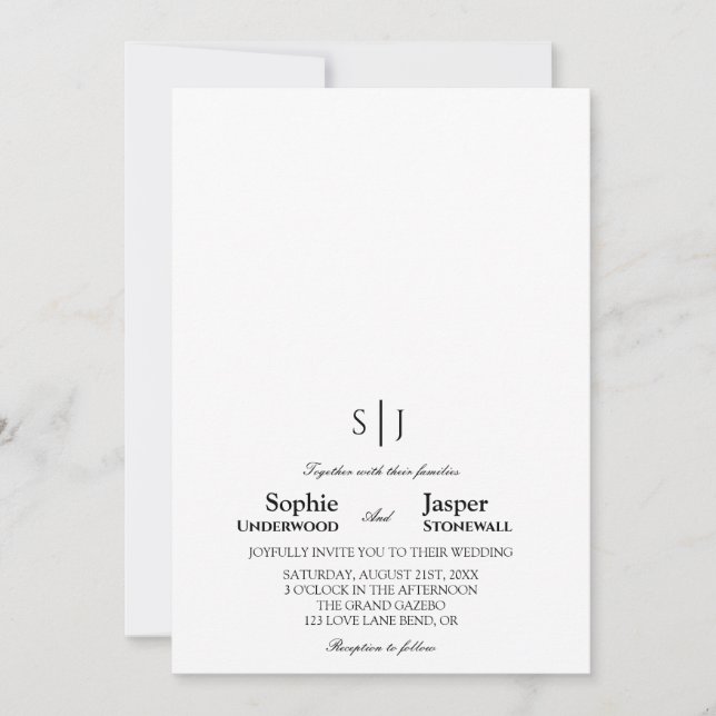 Convites Casamento Monograma Minimalista Clássico Moderno (Frente)