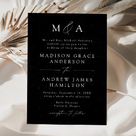 Convites Casamento Monograma Preto e Branco Manchado Modern