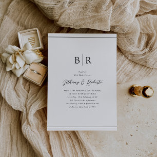 Convites Casamento Monograma Preto e Branco Minimalista