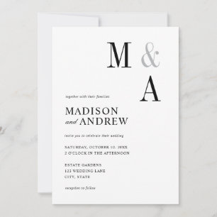Convites Casamento Monograma Preto e Branco Moderno