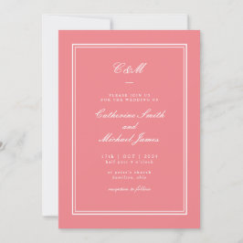 Convites Casamento Monograma Rosa Coral Clássico Absoluto