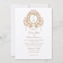 Convites Casamento Monograma Rosa Rococó Francês