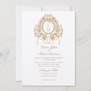 Convites Casamento Monograma Rosa Rococó Francês