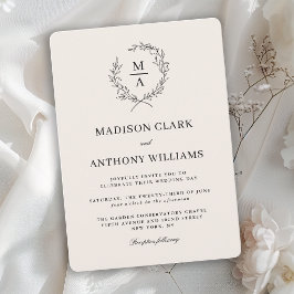 Convites Casamento Monograma Simples Elegante Ecru Claro