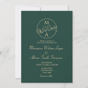 Convites Casamento Monograma Verde Esmeralda