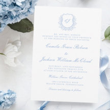 Casamento Monograma Vintage Branco e Azul Poenta
