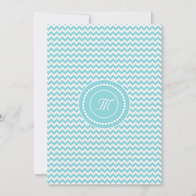 Convites Casamento Monogramado com Chevron Azul e Branco (Frente)