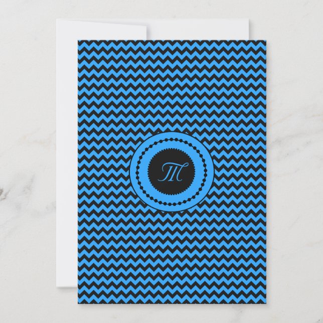 Convites Casamento Monogramado com Chevron Azul Escuro (Frente)