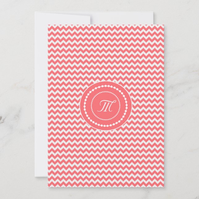 Convites Casamento Monogramado com Chevron Rosa (Frente)