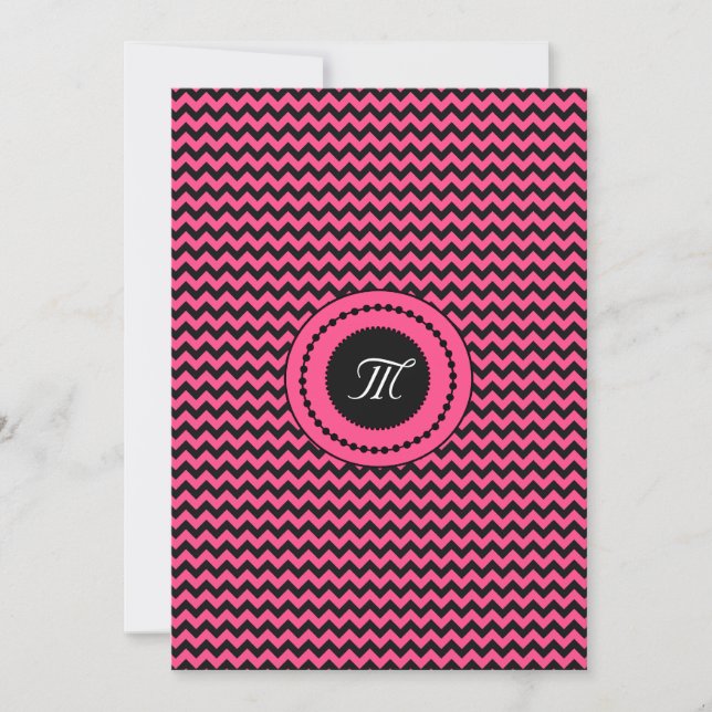 Convites Casamento Monogramado com Chevron Rosa (Frente)