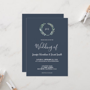 Convites Casamento monogramado com folhas rústicas em aquar