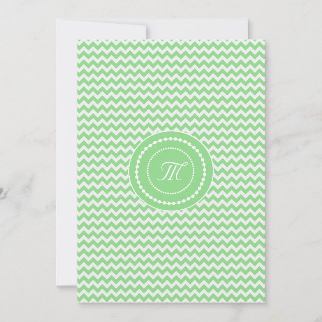Convites Casamento Monogramado em Chevron Verde e Branco (Frente)