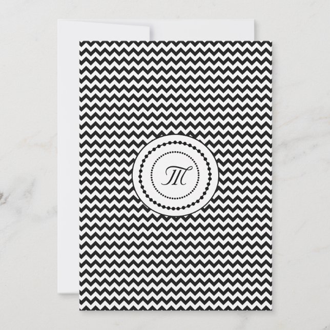 Convites Casamento Monogramado Preto e Branco em Chevron (Frente)