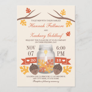 Convites Casamento Monogramed Fall Leaf Mason Jar