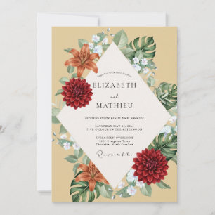 Convites Casamento Monstera Dália Carmesim
