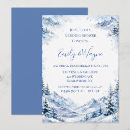 Convites Casamento Montanhas Água Neve Azul Aguarela