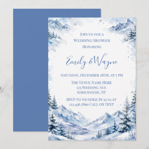 Convites Casamento Montanhas Água Neve Azul Aguarela