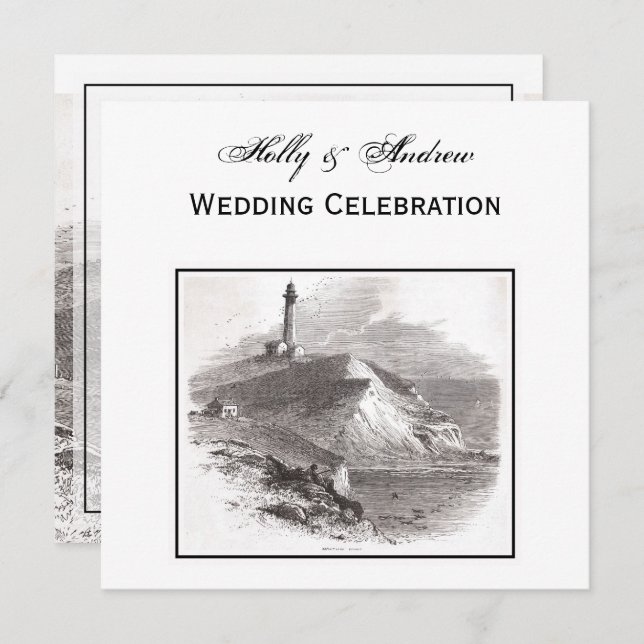 Convites Casamento Montauk Point Lighthouse Hamptons SQ (Frente/Verso)