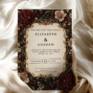 Convites Casamento Moody Dark Academia Burgundy Floral