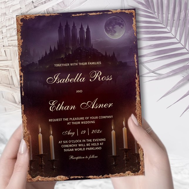 Convites Casamento Moody Dark Romance  Veludo Borgonha (Criador carregado)