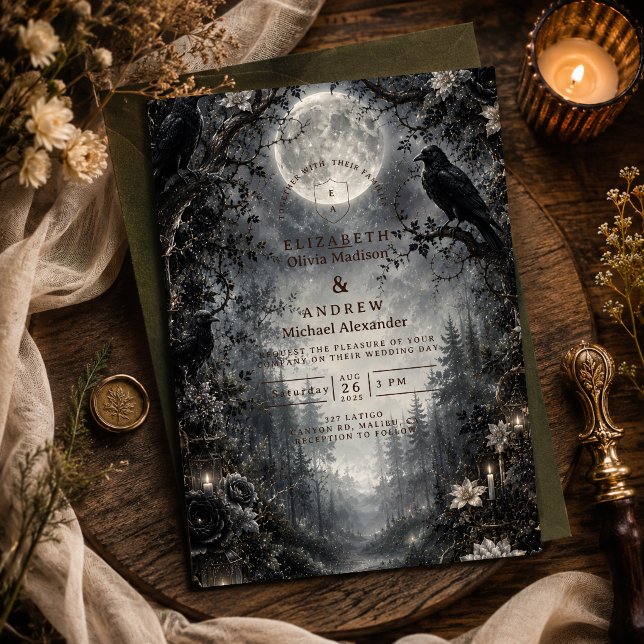Convites Casamento Moody Gothic na Floresta (Criador carregado)