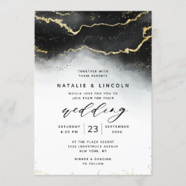 Convites Casamento Moody Mist Ombre Black Watercolor