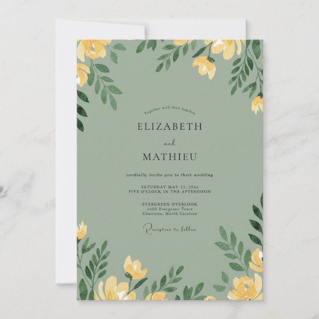 Convites Casamento Mostarda Celadon Papoula (Frente)