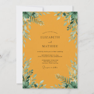 Convites Casamento Mostarda Dourado Folhagem Eucalipto Empo