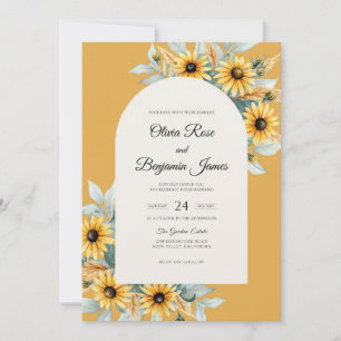 Convites Casamento Mostarda Dourado Girassol Eucalipto