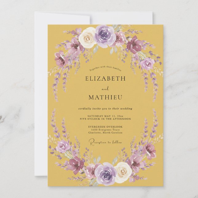 Convites Casamento Mostarda Lavanda Wisteria (Frente)