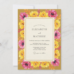 Convites Casamento Mostarda Pétala Rosa Amarelo Papoula