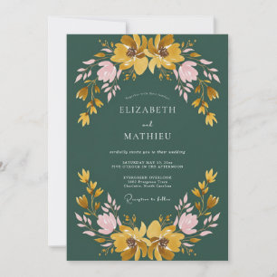 Convites Casamento Mostarda Petrol Flor Silvestre