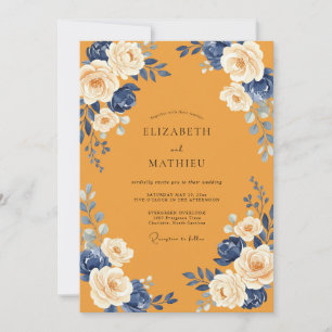 Convites Casamento Mostarda Rosa Azul Marinho