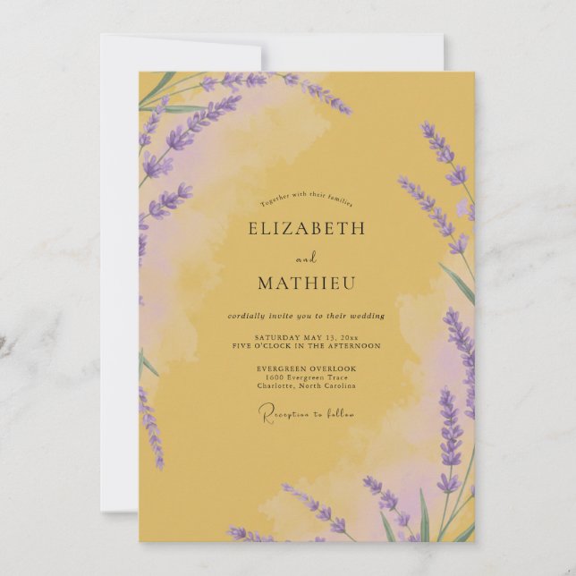 Convites Casamento Mostarda Violeta Flor (Frente)