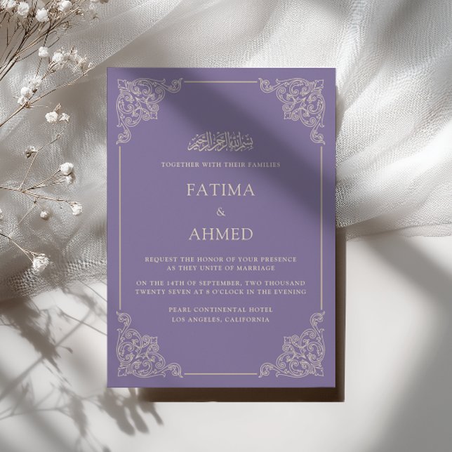 Convites Casamento Muçulmano Antigo Barroco Branco Lavanda (Criador carregado)