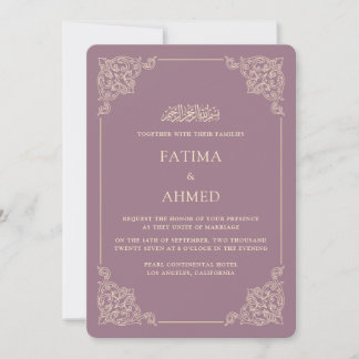 Convites Casamento Muçulmano Antigo Barroco Branco Roxo Emp