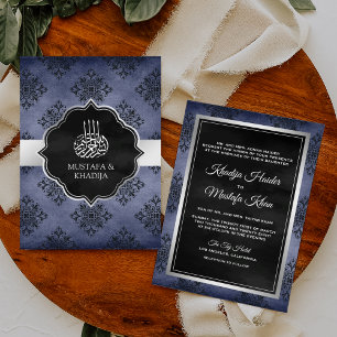 Convites Casamento Muçulmano Azul Marinho Prateado Preto Da