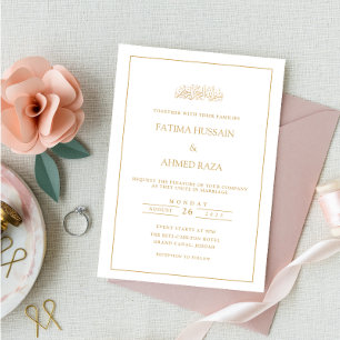 Convites Casamento Muçulmano com Borda Dourada e Letra Form