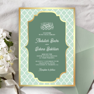 Convites Casamento Muçulmano com Padrão Quatrefoil em Verde